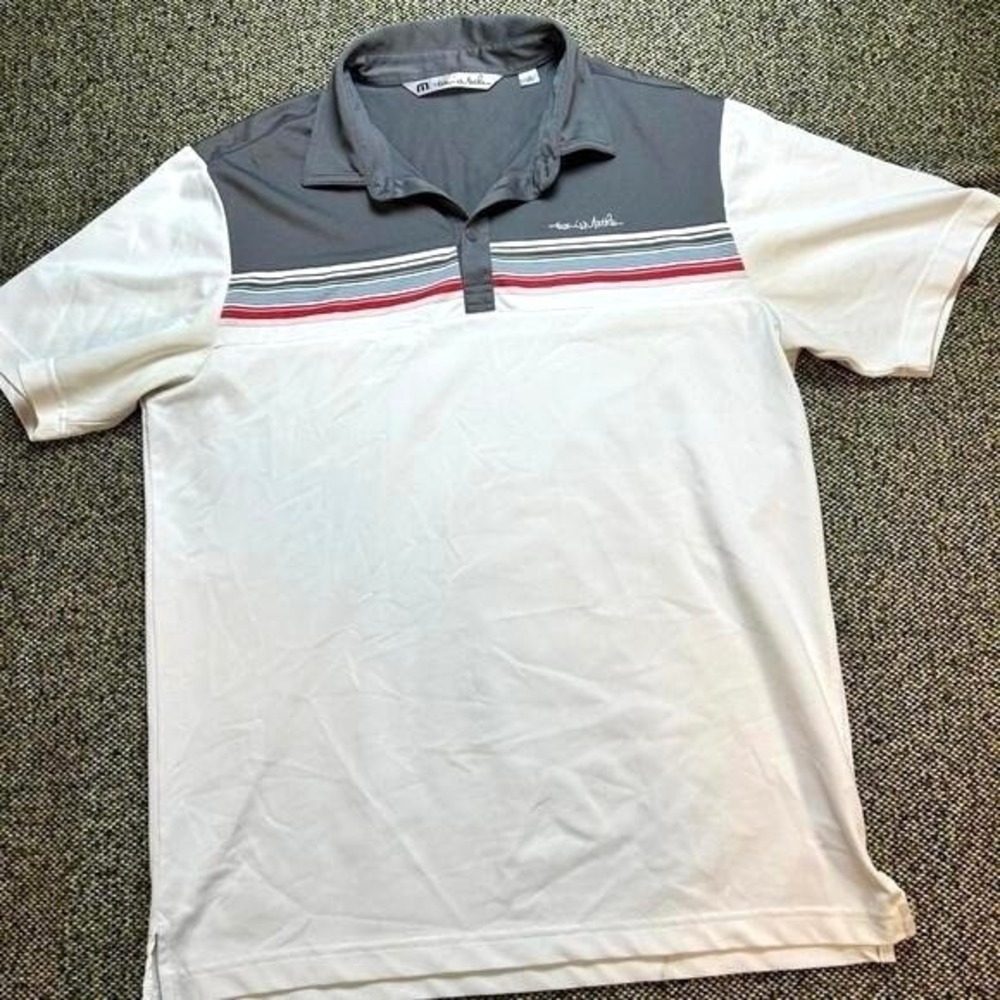 Travis Mathew Polo Shirt Colorblock Striped Performance Golf Top Grey White M